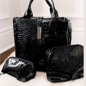 Harper & Hyde Vegan Black Handbag Set of 3 New